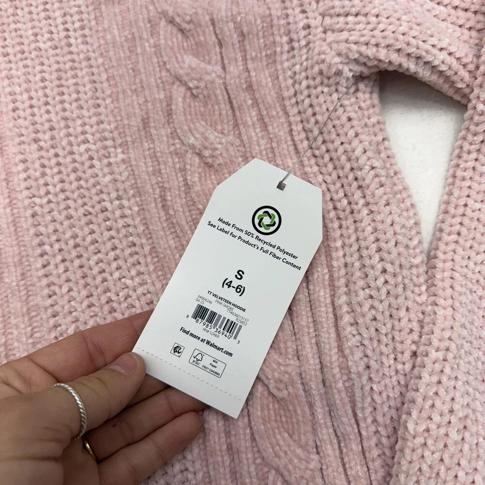 Time And Tru Sweater Hoodie Womens S Pink V Neck Cable Knit Winter Pullover